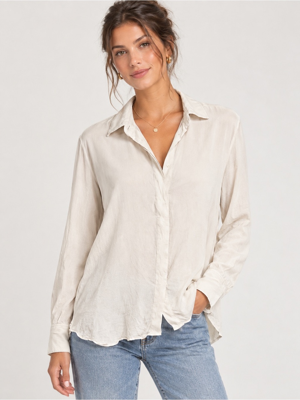 Babaton Cream Button-Down Relaxed Shirt